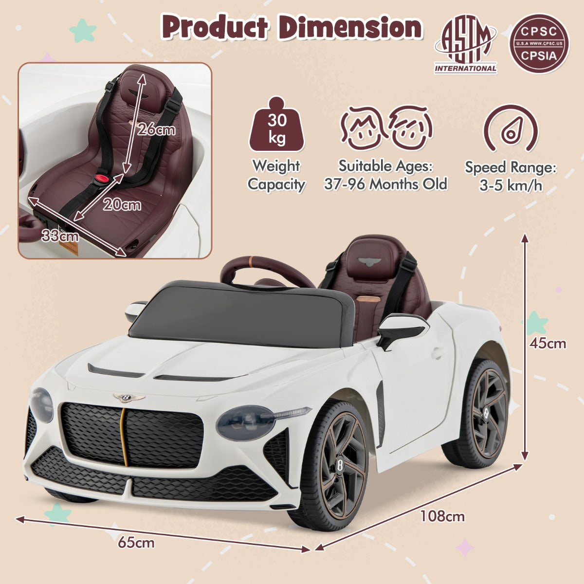 LIVSK Bentley Bacalar Elektrische Kinderauto - 2 Motoren - Afstandsbediening - Veersysteem - LED-verlichting - Zwart