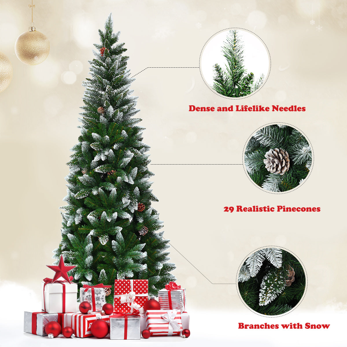 LIVSK Kerstboom met 630 Takpunten - Realistische PVC-Takken - Slank Potloodontwerp - Metalen Standaard - 65 x 180 cm - Groen