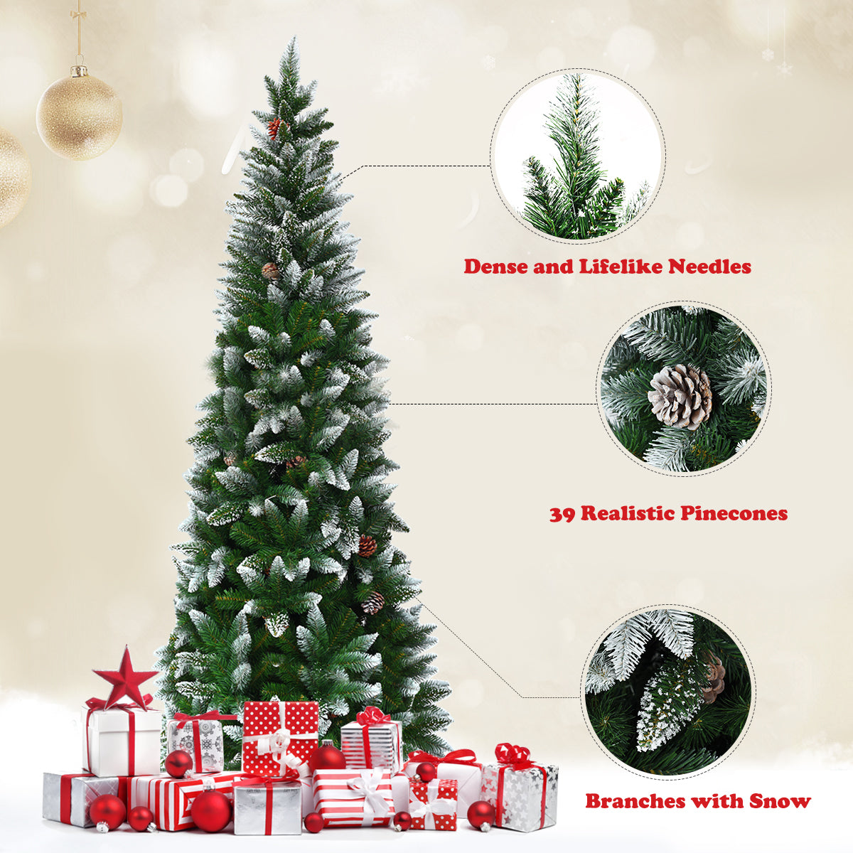 LIVSK Kerstboom met 630 Takpunten - Slank Potloodontwerp - Metalen Standaard - Eenvoudig te Monteren - 72 x 220 cm - Groen