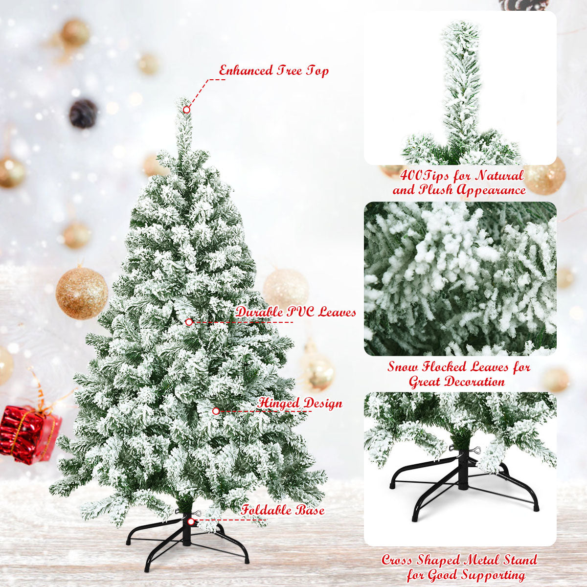 LIVSK Besneeuwde Kunstkerstboom - 928 PVC-takken - Opvouwbaar met Stevige Standaard - 135 cm - Wit