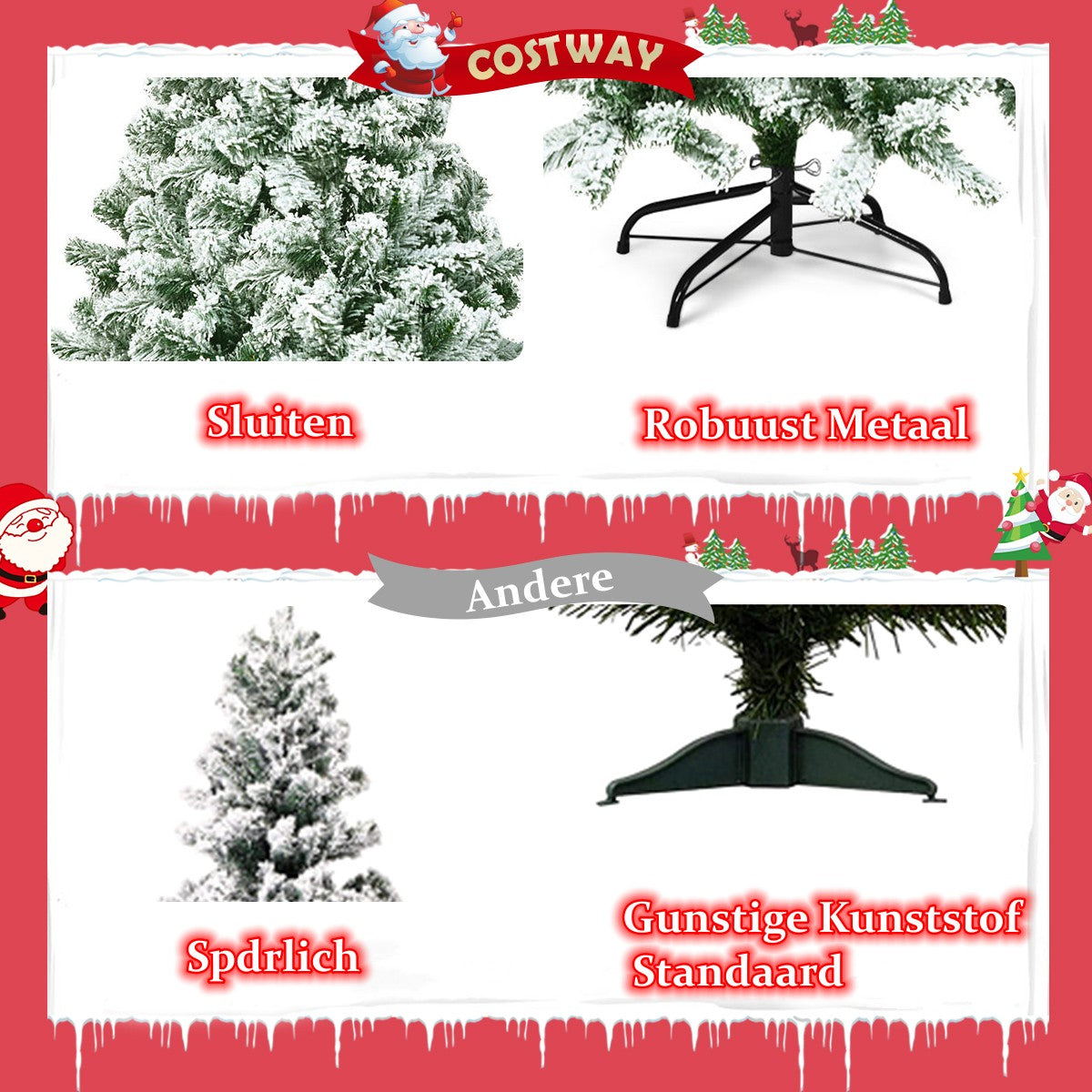 LIVSK Sneeuw Gevlokte Kunstkerstboom - 928 PVC-takken - Inklapbare Standaard - Scharnierend Ontwerp - 180 cm - Groen