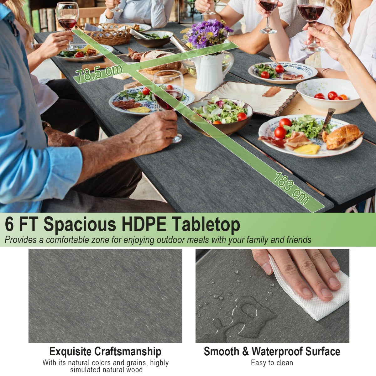LIVSK BierTafelset met 2 Banken - HDPE Tafelblad - Stabiel Metaal - Voor 8 Volwassenen - Weerbestendig - 183 x 78,5 cm -