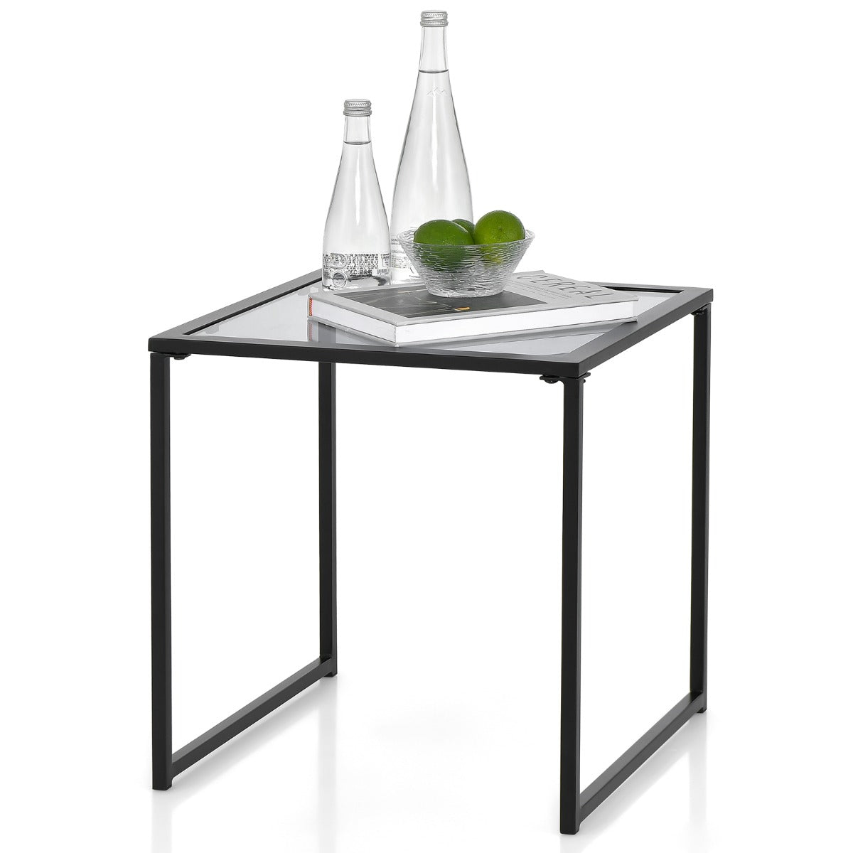 LIVSK Bijzettafel van Gehard Glas - Robuust en Krasbestendig - Compact Design - Voor Binnen en Buiten - 43 x 43 x 45 cm - Zwart +