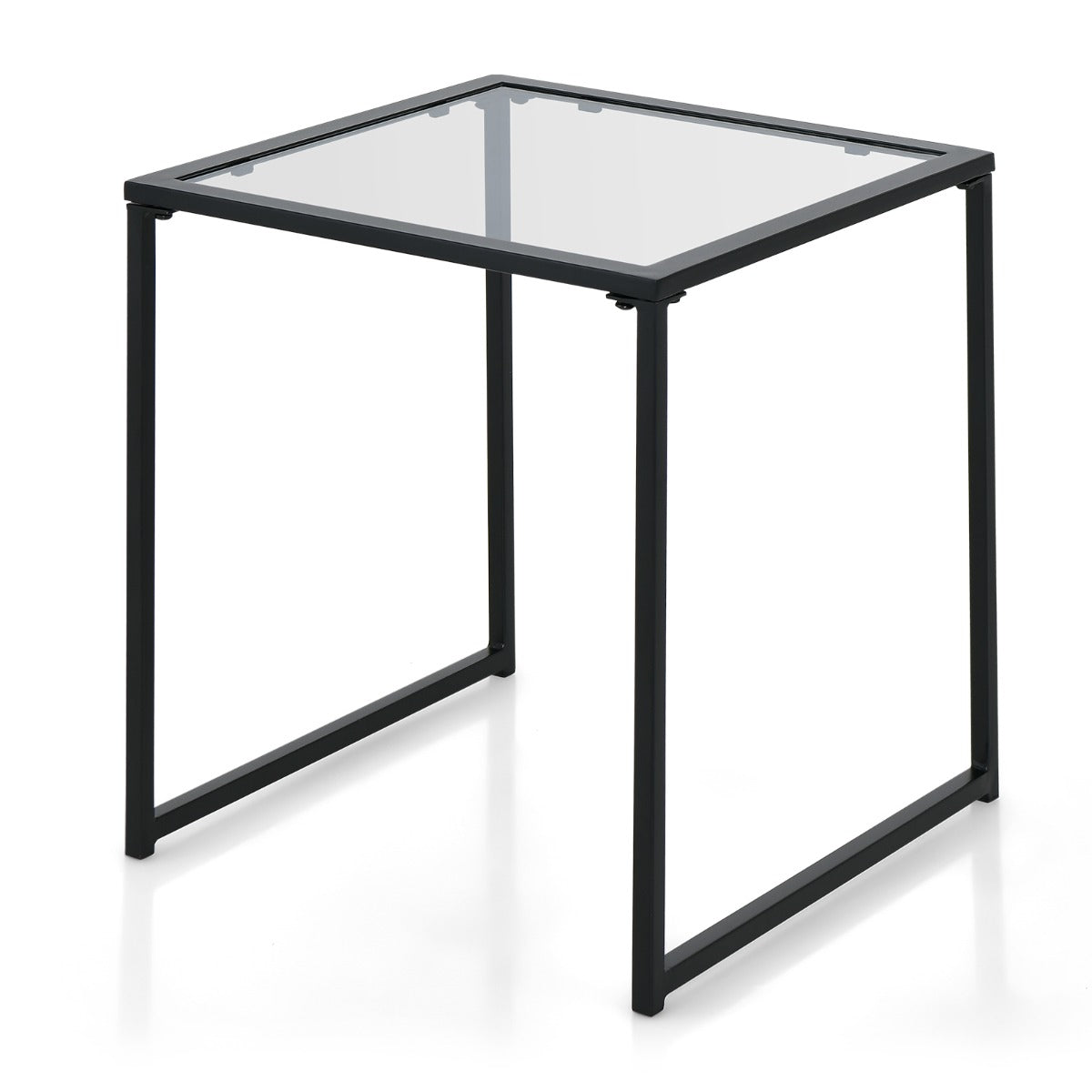 LIVSK Bijzettafel van Gehard Glas - Robuust en Krasbestendig - Compact Design - Voor Binnen en Buiten - 43 x 43 x 45 cm - Zwart +