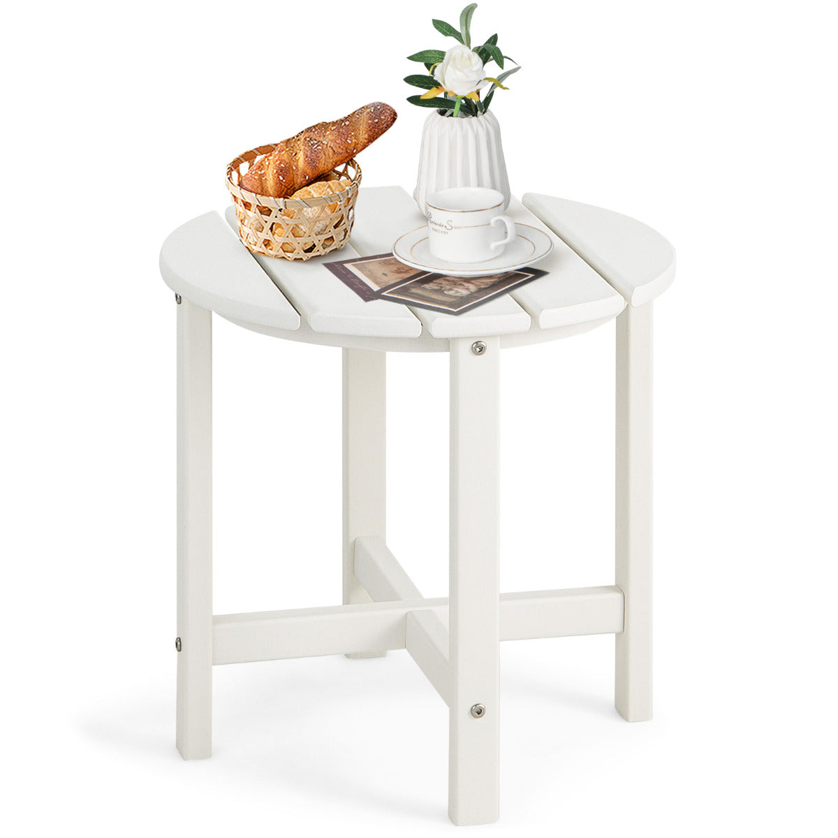LIVSK Bijzettafel - Ronde Weerbestendige Tuintafel van HDPE - Onderhoudsvriendelijk - Draagvermogen 100 kg - 46 x 46 x 46 cm - Wit