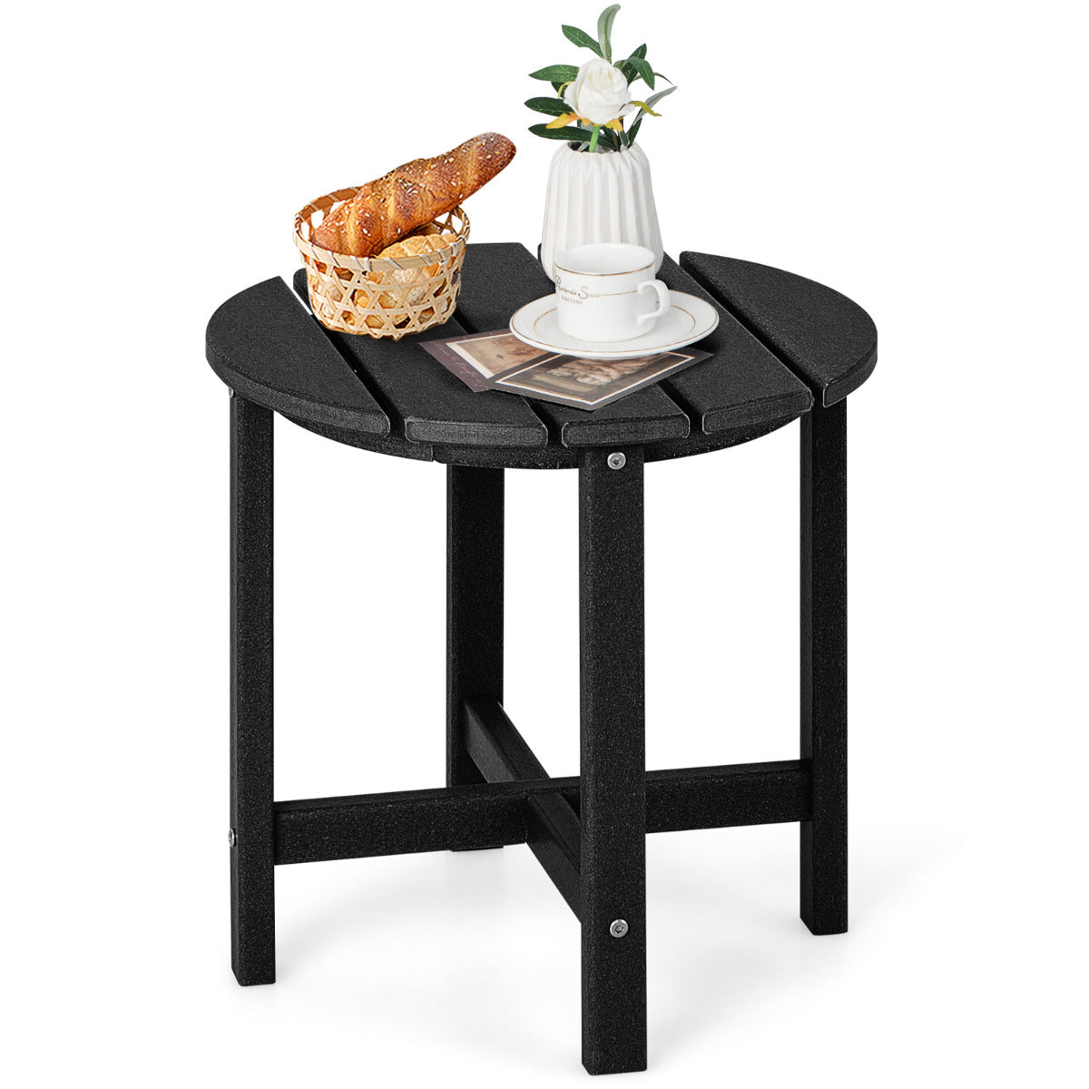 LIVSK Weerbestendige Bijzettafel - Ronde HDPE Tafel - Ondersteunt 100 kg - Onderhoudsvriendelijk - 46 x 46 x 46 cm - Zwart