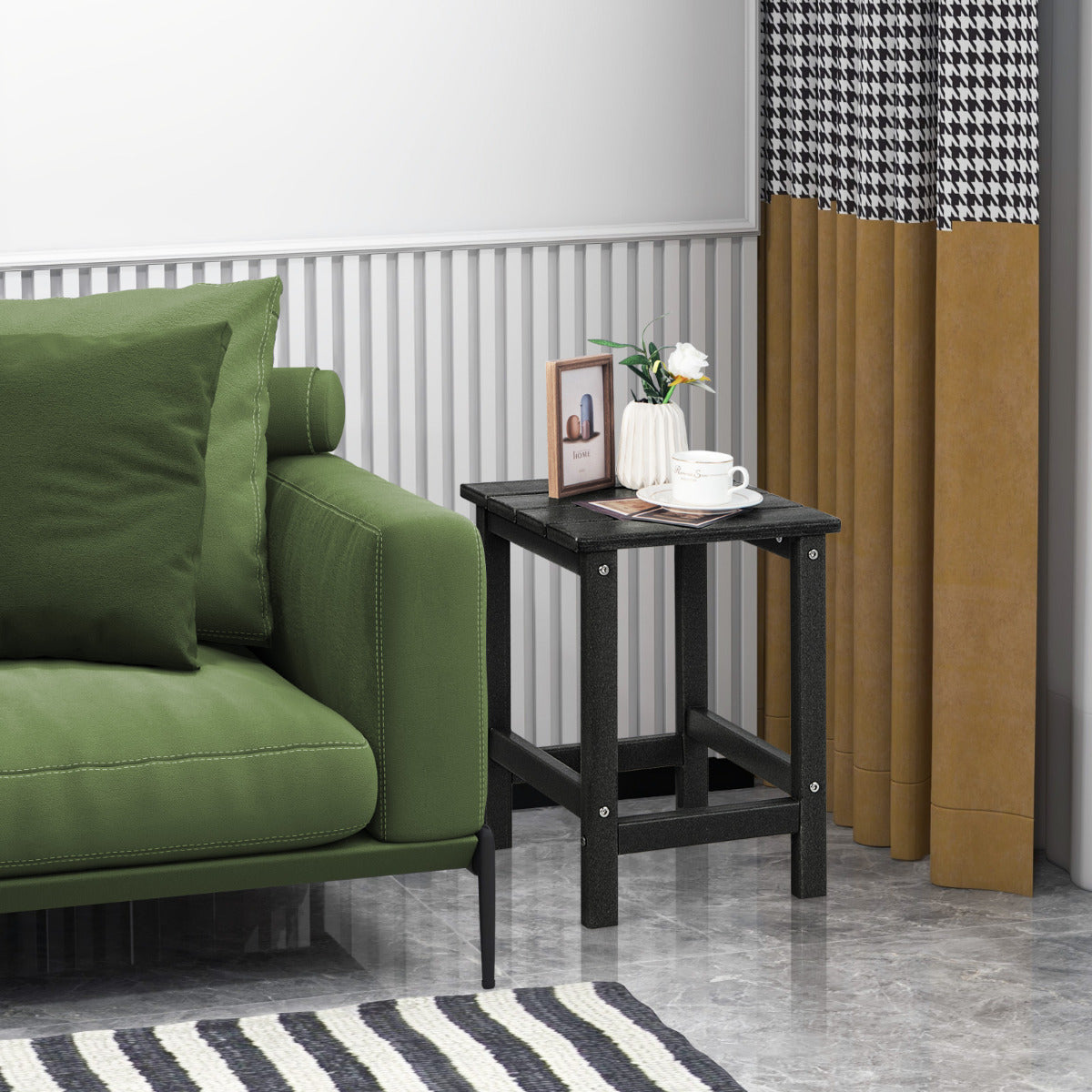 LIVSK Weerbestendige Kunststof Bijzettafel - Duurzaam HDPE - Praktisch Lattendesign - 100 kg Draagvermogen - 35,5 x 35,5 x 46,5