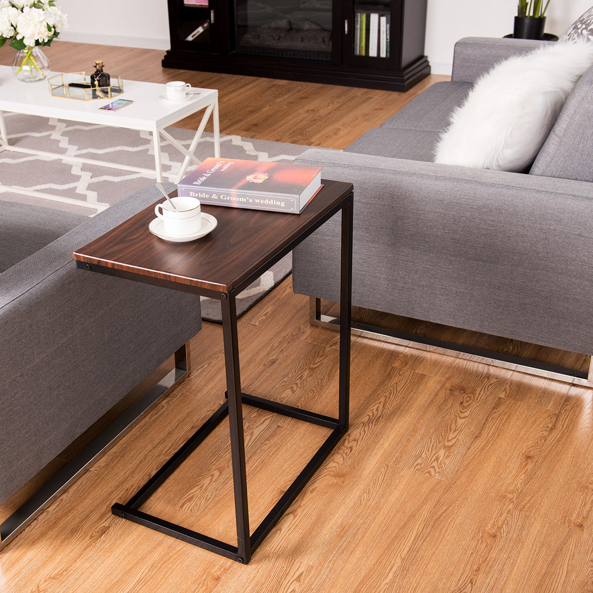 LIVSK Multifunctionele Laptoptafel - MDF Tafelblad - Metaal Frame - Stabiel en Elegant - 55 x 35 x 65 cm - Koffie