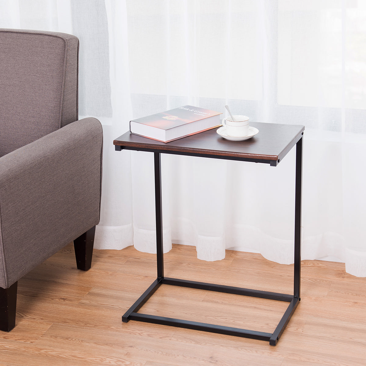 LIVSK Multifunctionele Laptoptafel - MDF Tafelblad - Metaal Frame - Stabiel en Elegant - 55 x 35 x 65 cm - Koffie