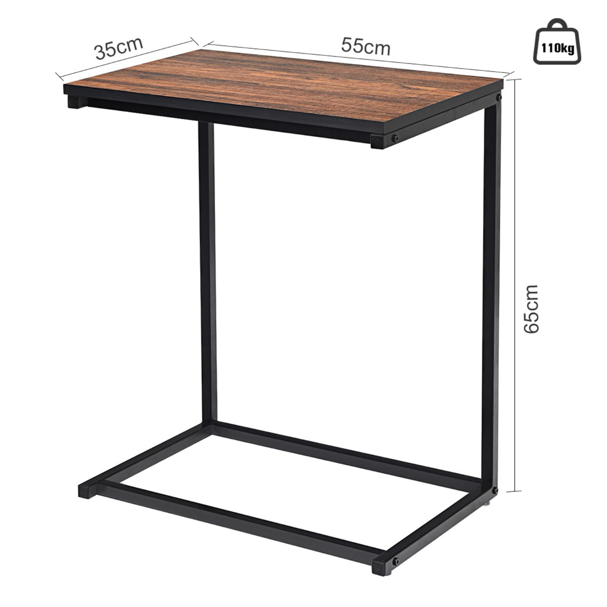 LIVSK Laptoptafel - MDF Tafelblad - Stabiel Metaal - Vloerbescherming - Veelzijdig Gebruik - 55 x 35 x 65 cm - Bruin