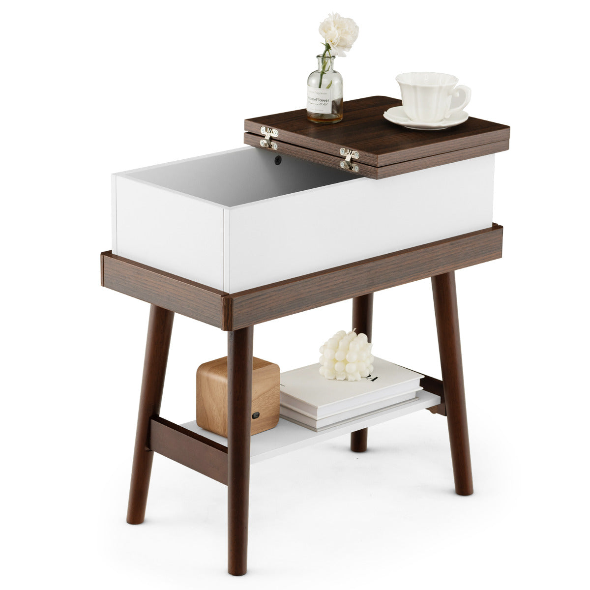 LIVSK Klaptafel met Opbergruimte - Inklapbaar Tafelblad - Rubberhout - Minimalistisch Design - Compact 60 x 30 x 60 cm -