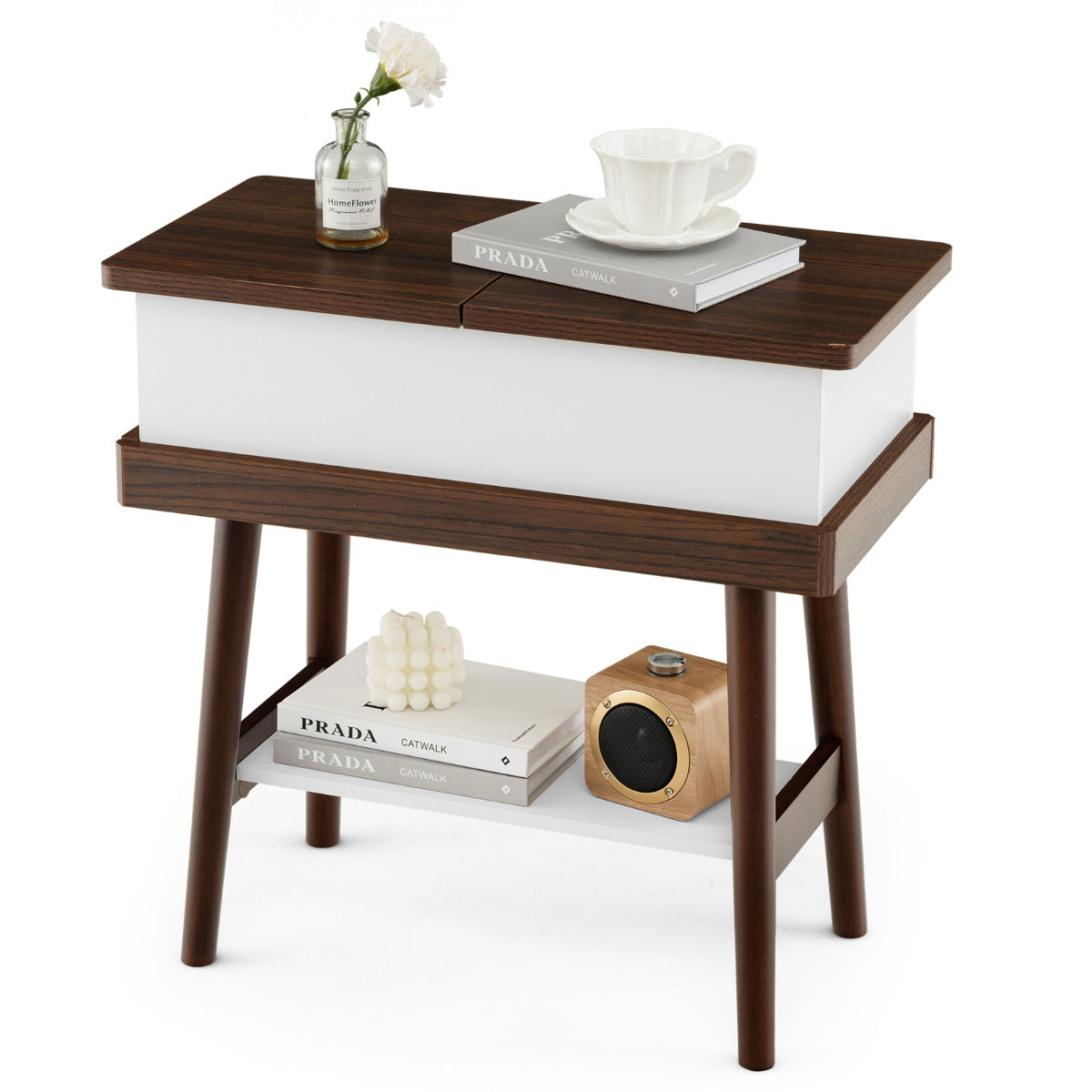LIVSK Klaptafel met Opbergruimte - Inklapbaar Tafelblad - Rubberhout - Minimalistisch Design - Compact 60 x 30 x 60 cm -