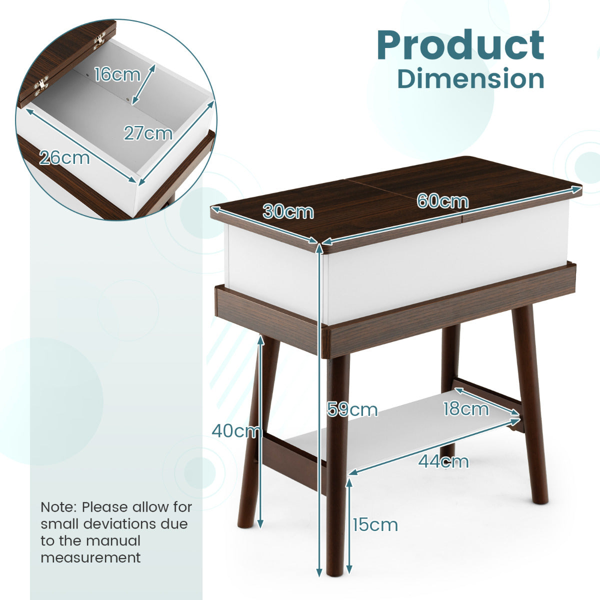 LIVSK Klaptafel met Opbergruimte - Inklapbaar Tafelblad - Rubberhout - Minimalistisch Design - Compact 60 x 30 x 60 cm -