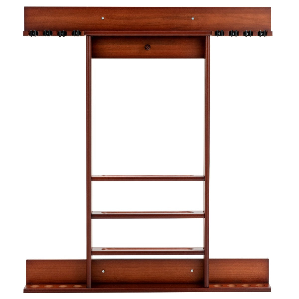 LIVSK Biljartkeu Houder - Wandmontage - Massief Grenenhout - Opbergruimte voor 8 Keues en 15 Ballen - Compact Design - Bruin