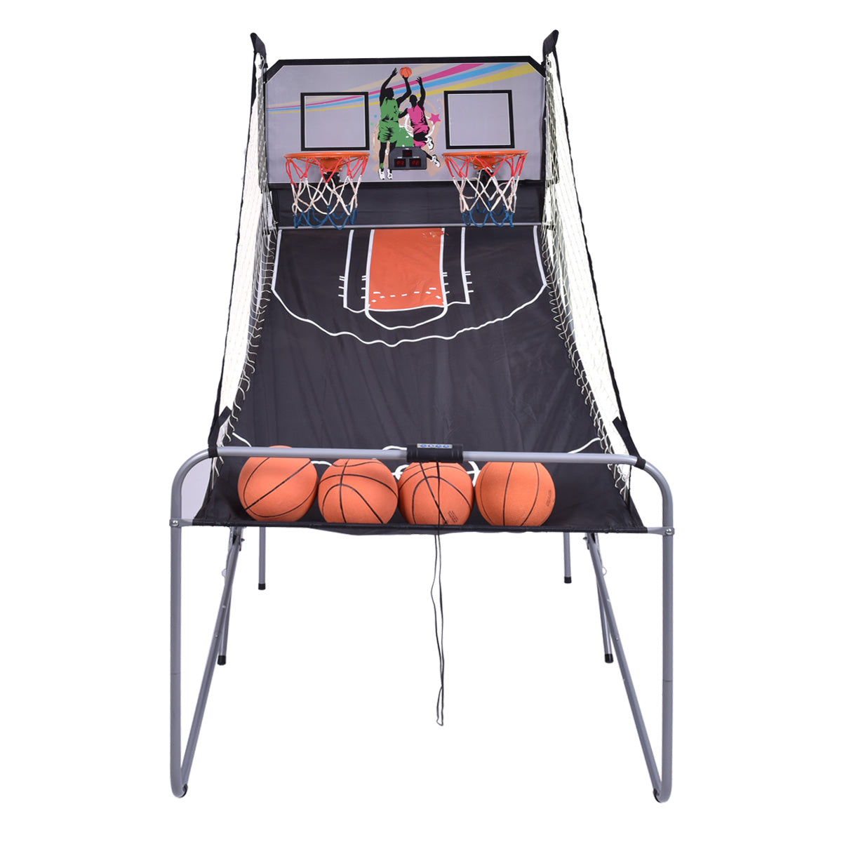 LIVSK Dubbel Schietend Elektronisch Basketbalspel - Inclusief 4 Ballen - 8 Spelopties - Opvouwbaar - Duurzaam - Zwart