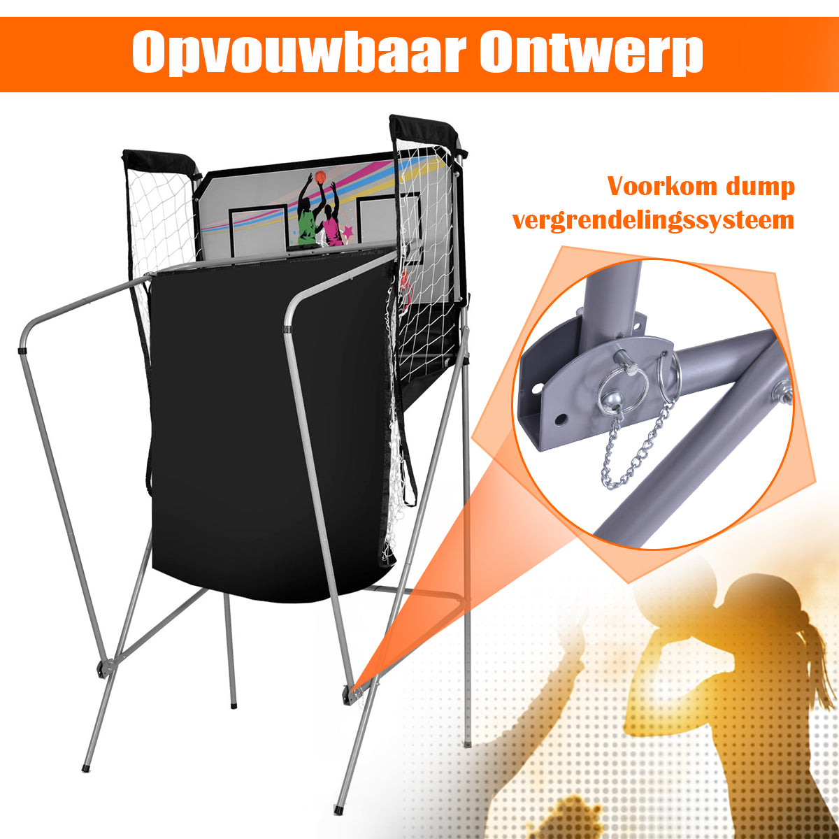 LIVSK Dubbel Schietend Elektronisch Basketbalspel - Inclusief 4 Ballen - 8 Spelopties - Opvouwbaar - Duurzaam - Zwart