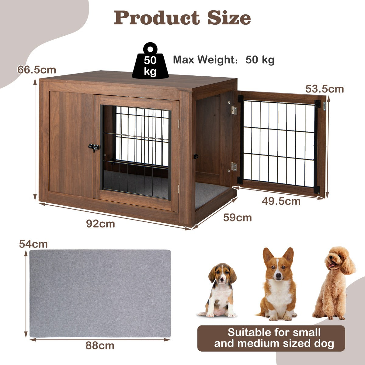 LIVSK Hoekbox voor Honden - Comfortabel Kussen - Praktische Bijzettafel - Duurzaam Ontwerp - 92 x 59 x 66,5 cm - Walnoot