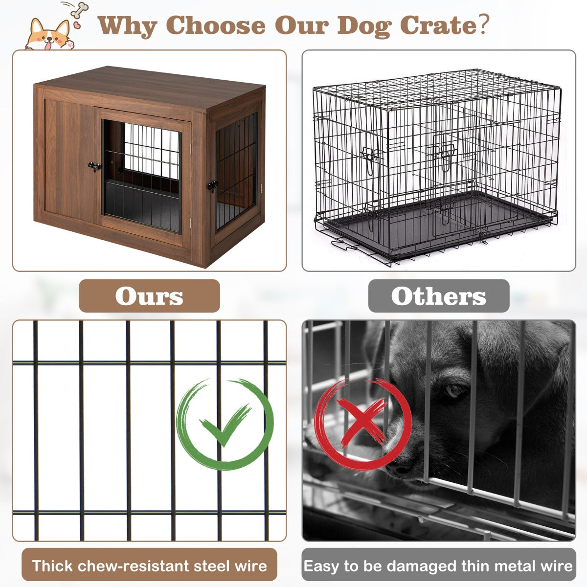 LIVSK Hoekbox voor Honden - Comfortabel Kussen - Praktische Bijzettafel - Duurzaam Ontwerp - 92 x 59 x 66,5 cm - Walnoot