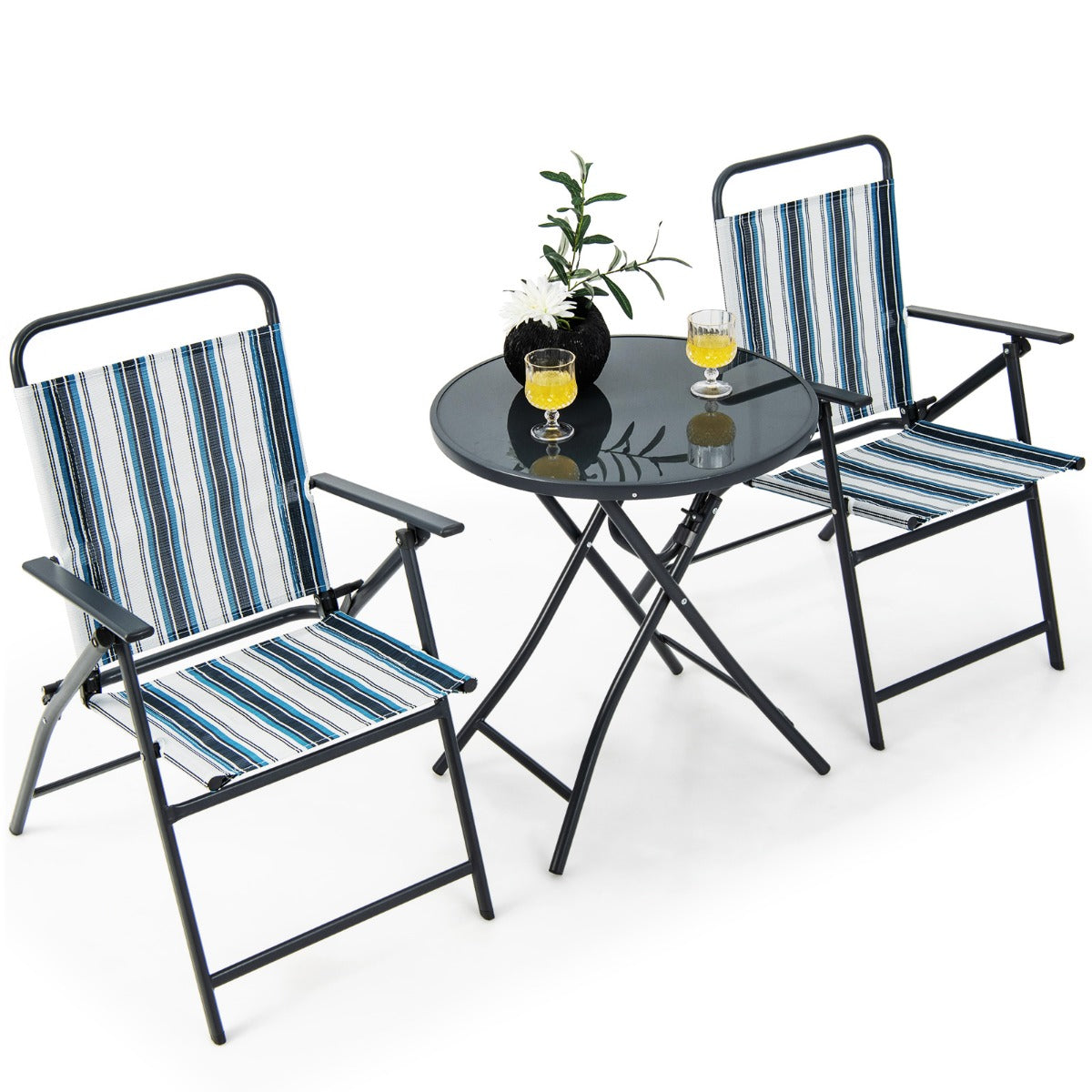 LIVSK Opvouwbare Terrasstoelenset met Ronde Tafel - Ergonomisch - Ademend - Stabiel Metaal - Voor Tuin of Balkon - Grijs