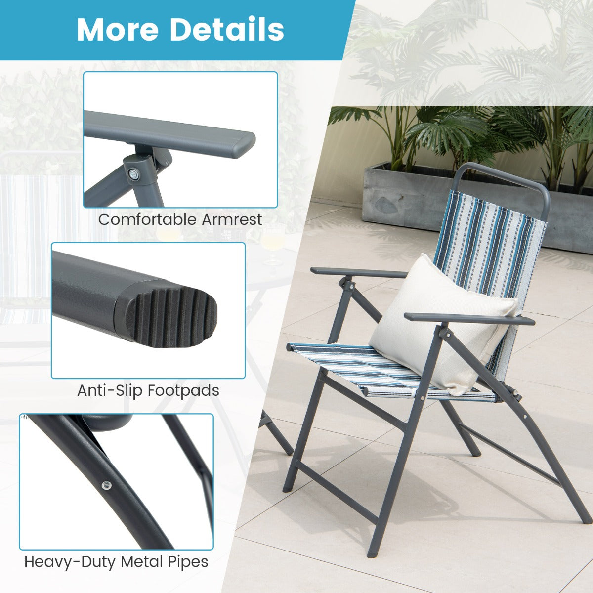 LIVSK Opvouwbare Terrasstoelenset met Ronde Tafel - Ergonomisch - Ademend - Stabiel Metaal - Voor Tuin of Balkon - Grijs