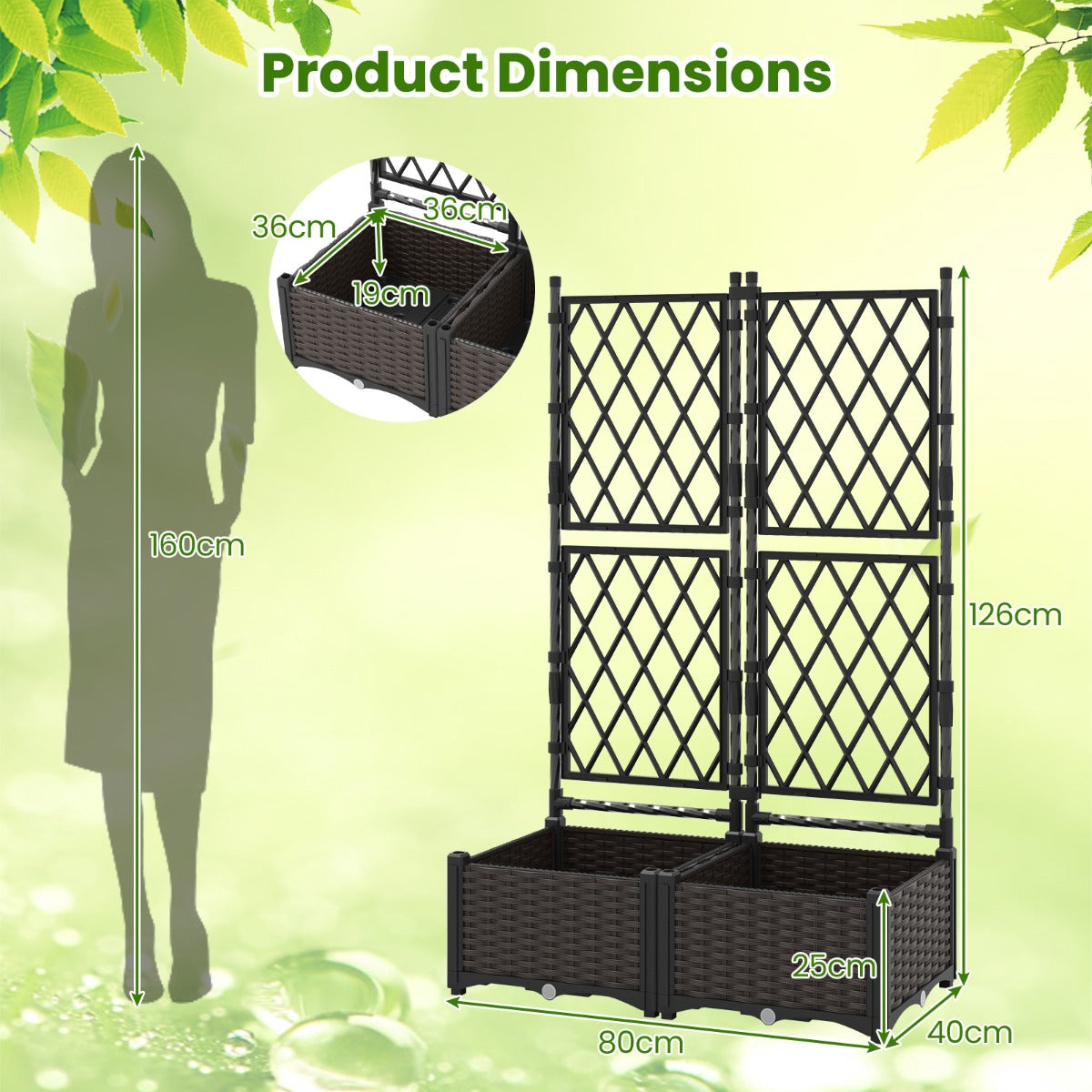 LIVSK Verhoogd Tuinbed met Klimrek - 2-in-1 Plantenbak met Zelfbewateringssysteem - Duurzaam Metaal - 80 x 40 x 126 cm - Zwart