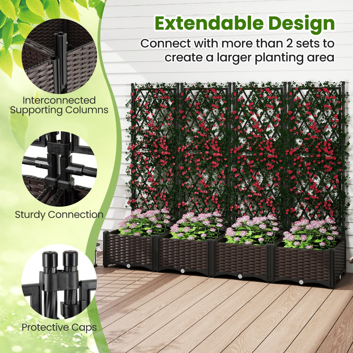 LIVSK Verhoogd Tuinbed met Klimrek - 2-in-1 Plantenbak met Zelfbewateringssysteem - Duurzaam Metaal - 80 x 40 x 126 cm - Zwart