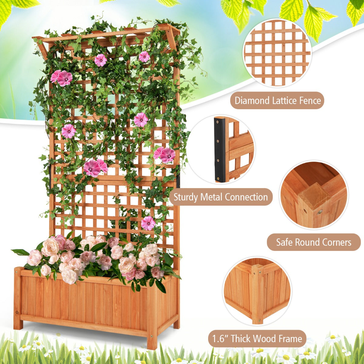 LIVSK Verhoogd Tuinbed met Klimrek en Dak - Weerbestendig Vurenhout - Optimale Waterafvoer - 90 x 44,5 x 182,5 cm - Natuurlijk