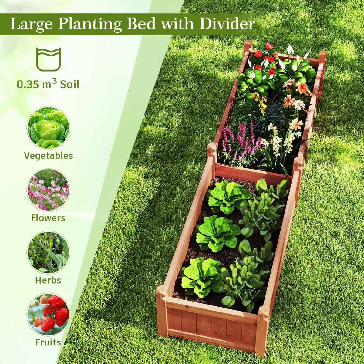 LIVSK Verhoogd Tuinbed van Vurenhout - 0,35 m³ - Afwateringsgaten - Verwijderbare Bodempanelen - 227 x 59,5 x 40 cm - Rustiek