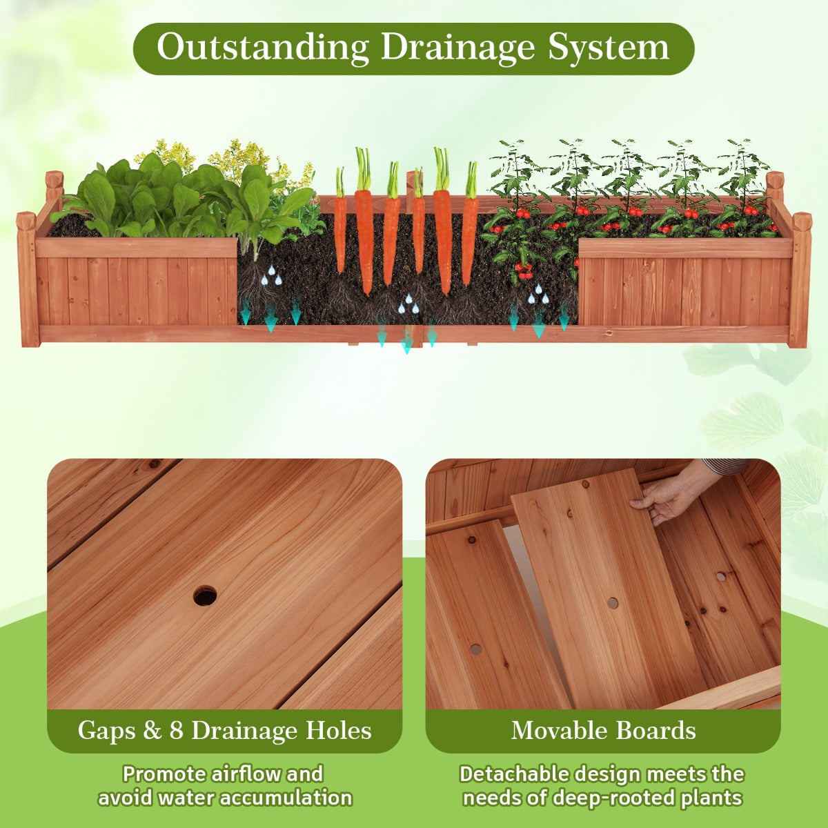 LIVSK Verhoogd Tuinbed van Vurenhout - 0,35 m³ - Afwateringsgaten - Verwijderbare Bodempanelen - 227 x 59,5 x 40 cm - Rustiek