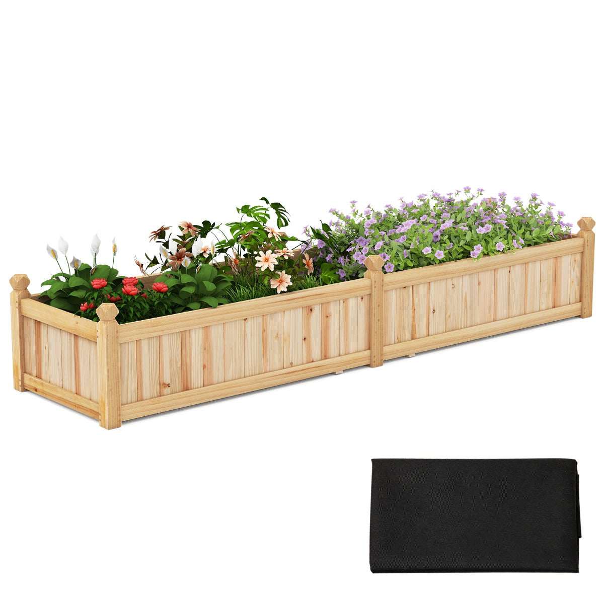 LIVSK Houten Plantenbak met Scheidingswand - Duurzaam Dennehout - Intelligent Drainagesysteem - Ruime Afmetingen 227 x 59,5 x 40