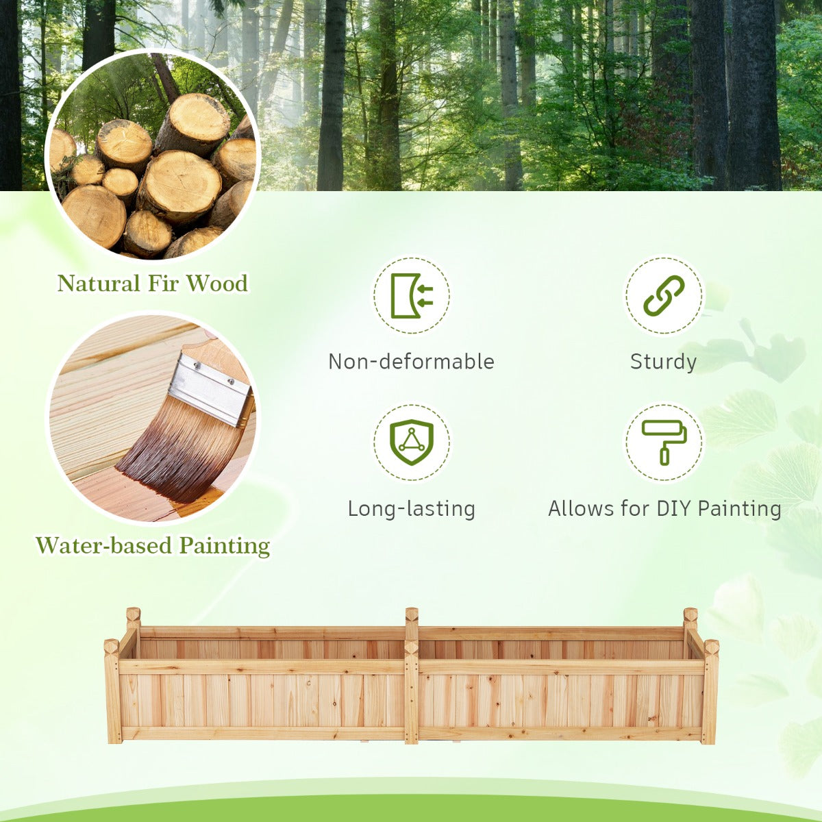 LIVSK Houten Plantenbak met Scheidingswand - Duurzaam Dennehout - Intelligent Drainagesysteem - Ruime Afmetingen 227 x 59,5 x 40
