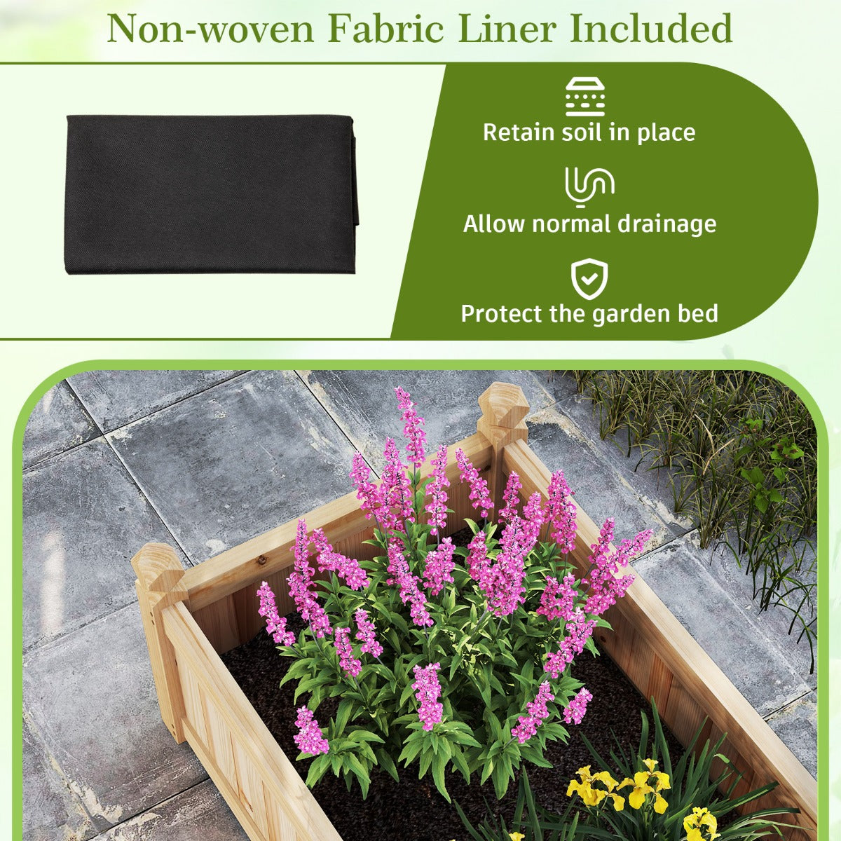 LIVSK Houten Plantenbak met Scheidingswand - Duurzaam Dennehout - Intelligent Drainagesysteem - Ruime Afmetingen 227 x 59,5 x 40