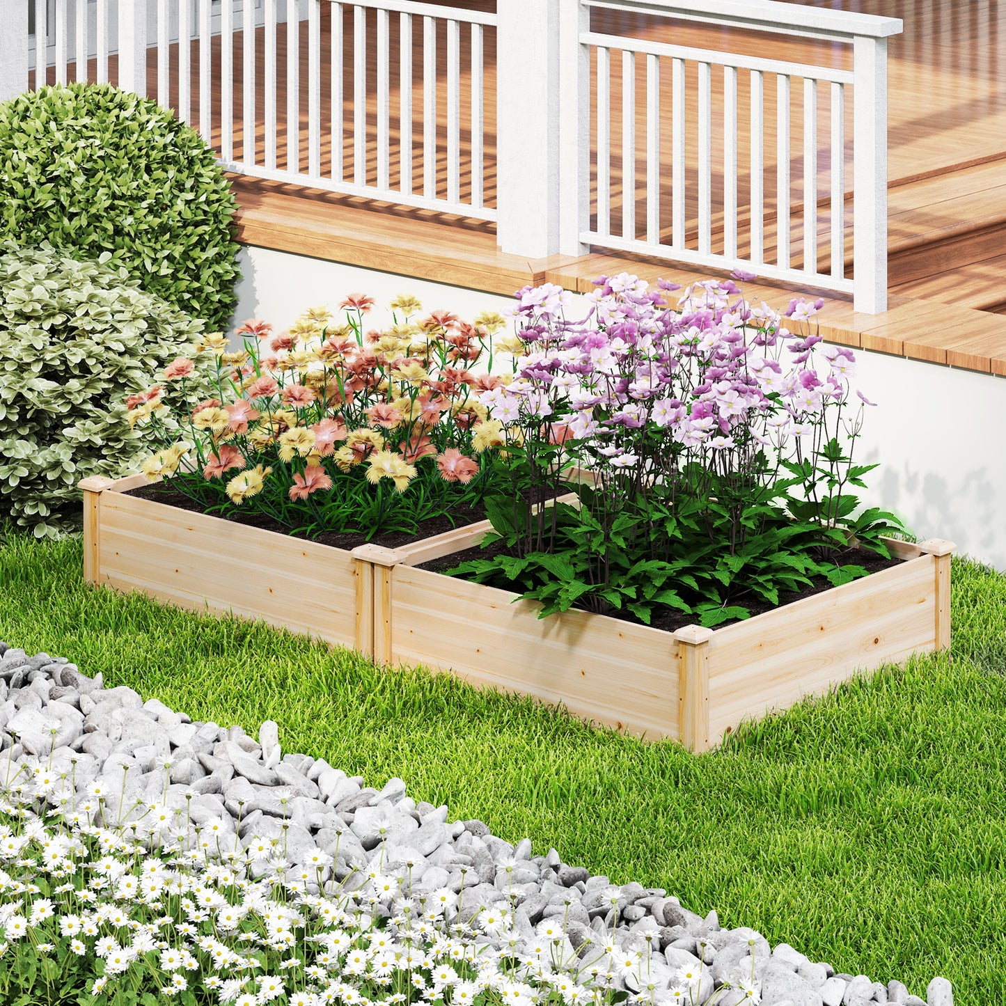 LIVSK Houten Verhoogd Plantenbed - Open Bodem voor Gezonde Wortels - Duurzaam Sparrenhout - Ruim 102 x 102 x 30 cm - Natuurlijk