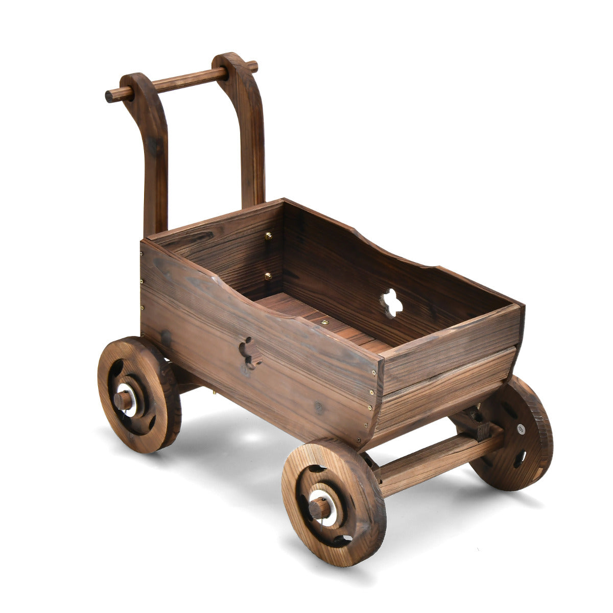 LIVSK Houten Bloemenwagen met Wielen - Multifunctioneel voor Planten en Decoratie - Duurzaam Gecarboniseerd Dennenhout - Bruin