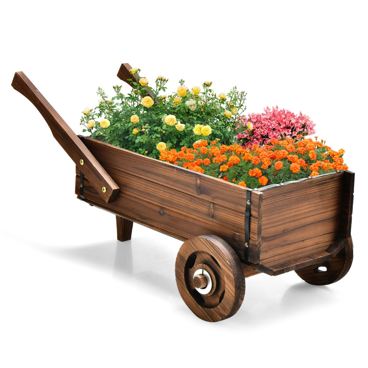 LIVSK Kruiwagen Plantenwagen - Gecarboniseerd Dennenhout - Antieke Uiterlijk - Afvoergat - Wielen - 81 x 40 x 38,5 cm - Rustiek