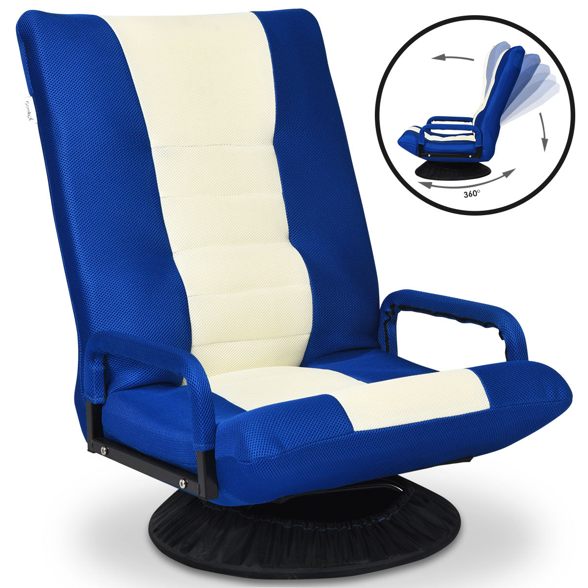 Livsk costway bodenstuhl bodensessel 360drehbar verstellbarer ruckenlehne gamer sessel 100kg blau 3