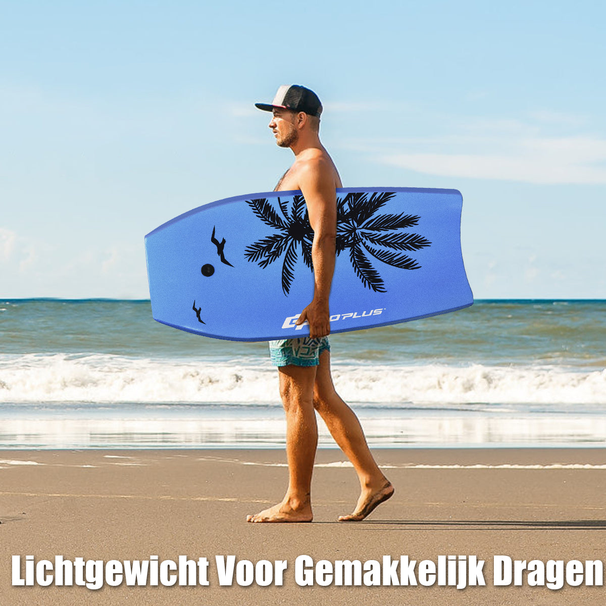 LIVSK Lichtgewicht Bodyboard - Halvemaanvormige Staart - Hoog Drijfvermogen - Safety Leash - Voor 14+ - 106 x 51 x 6 cm - Blauw