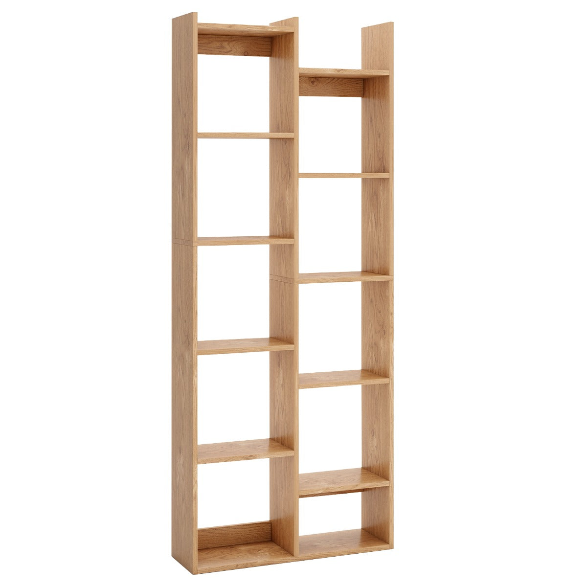 LIVSK Boekenkast 12-Niveaus - Stevig Houten Frame met Anti-Kantelsets - Modern Boomvormig Ontwerp - 65 x 20 x 162 cm - Naturel/Wit
