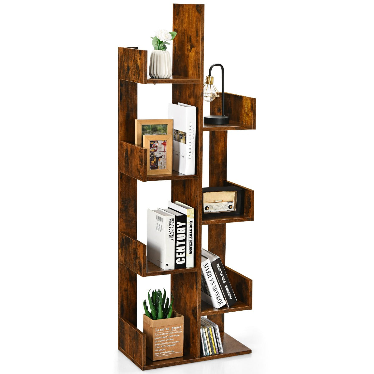 LIVSK Boomvormige Boekenkast - 8 Open Planken - Stabiele Constructie met Kantelbeveiliging - Voor Woonkamer en Slaapkamer -