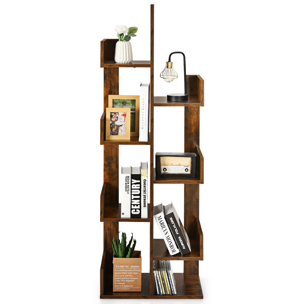 LIVSK Boomvormige Boekenkast - 8 Open Planken - Stabiele Constructie met Kantelbeveiliging - Voor Woonkamer en Slaapkamer -