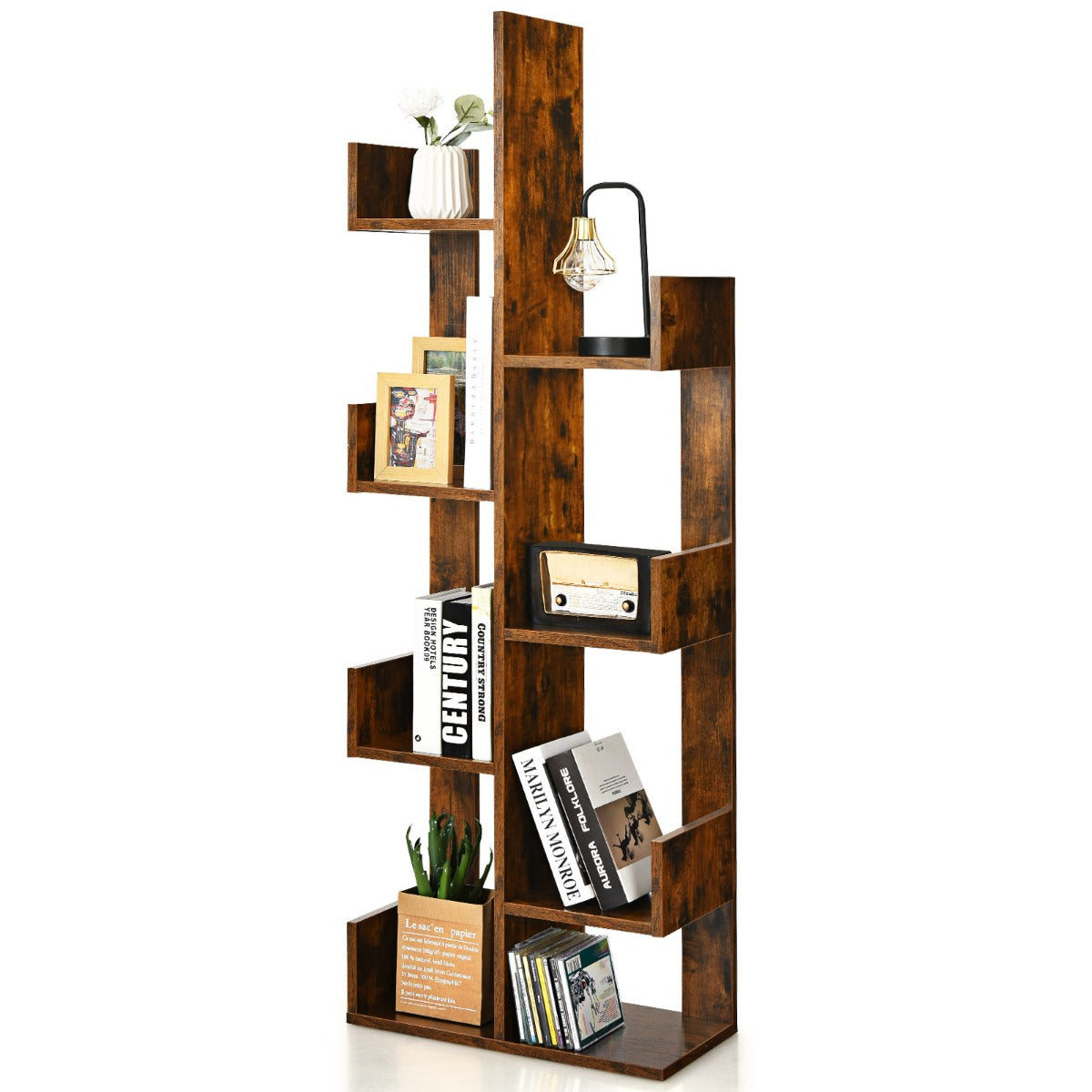 LIVSK Boomvormige Boekenkast - 8 Open Planken - Stabiele Constructie met Kantelbeveiliging - Voor Woonkamer en Slaapkamer -