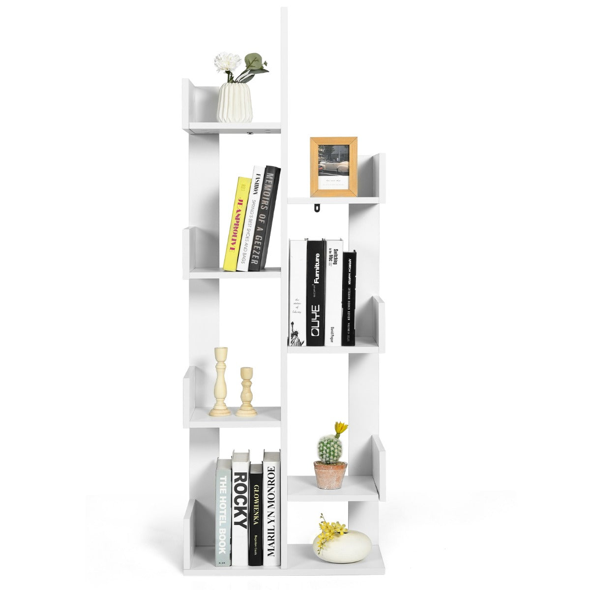 LIVSK Boomvormige Boekenkast - 8 Vakken - Duurzaam en Veilig - 50 x 25 x 145 cm - Wit