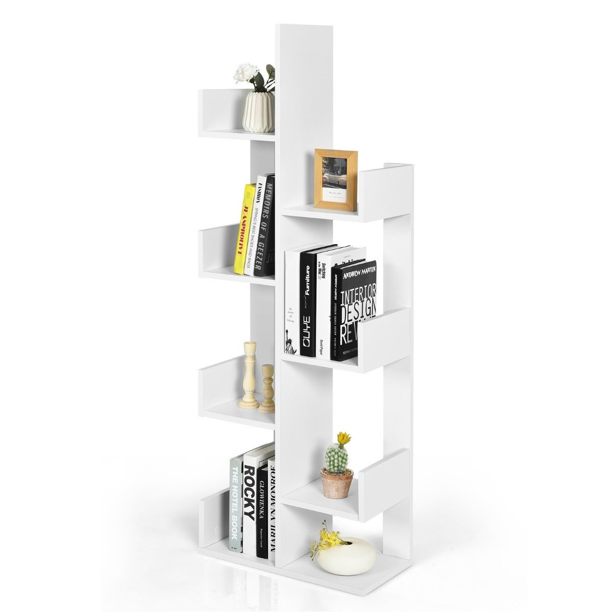 LIVSK Boomvormige Boekenkast - 8 Vakken - Duurzaam en Veilig - 50 x 25 x 145 cm - Wit