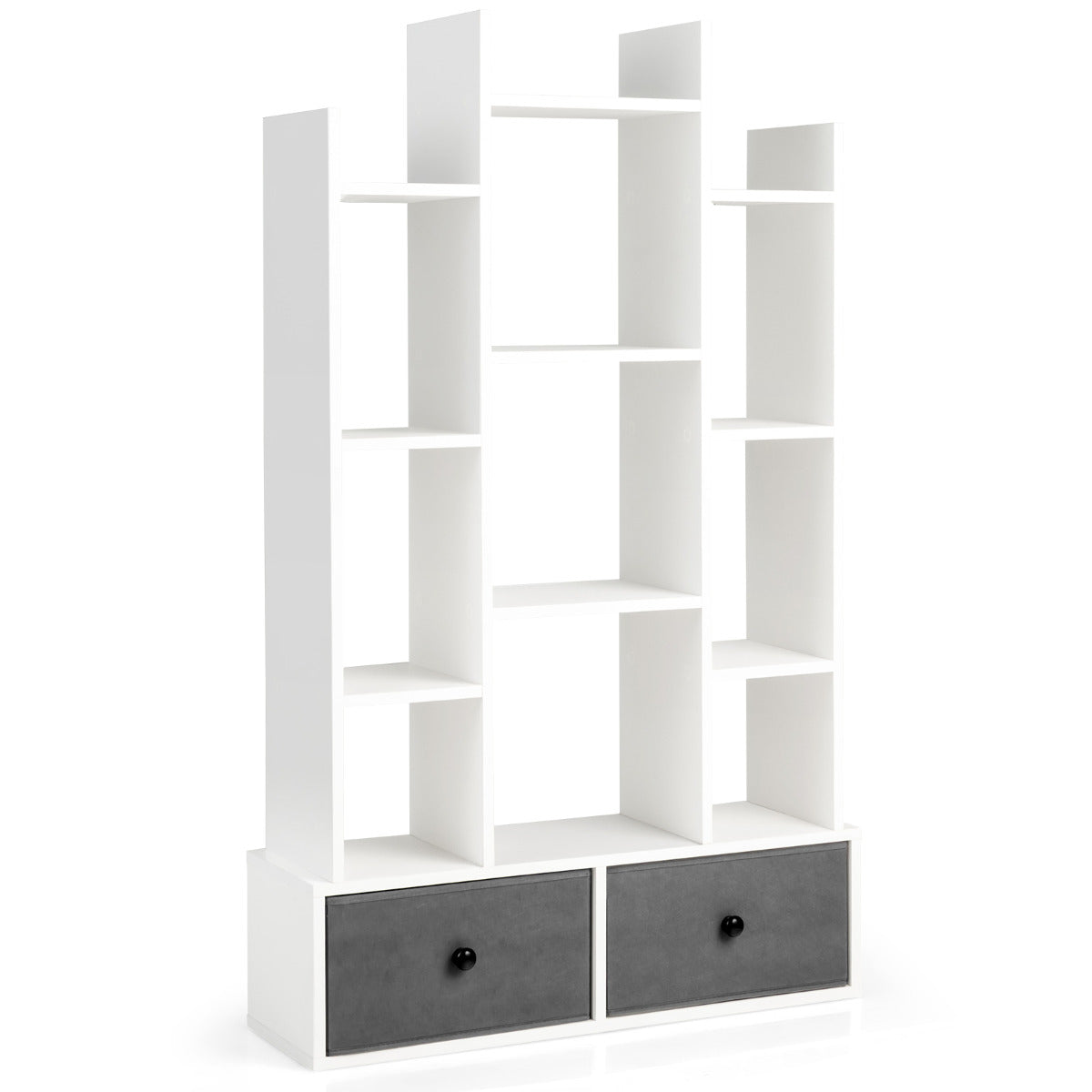 LIVSK Boekenkast Staand - 12 Planken, 2 Laden - Hoogwaardig Hout - Kantelbeveiliging - Totale Afmetingen 80 x 24 x 132 cm - Wit