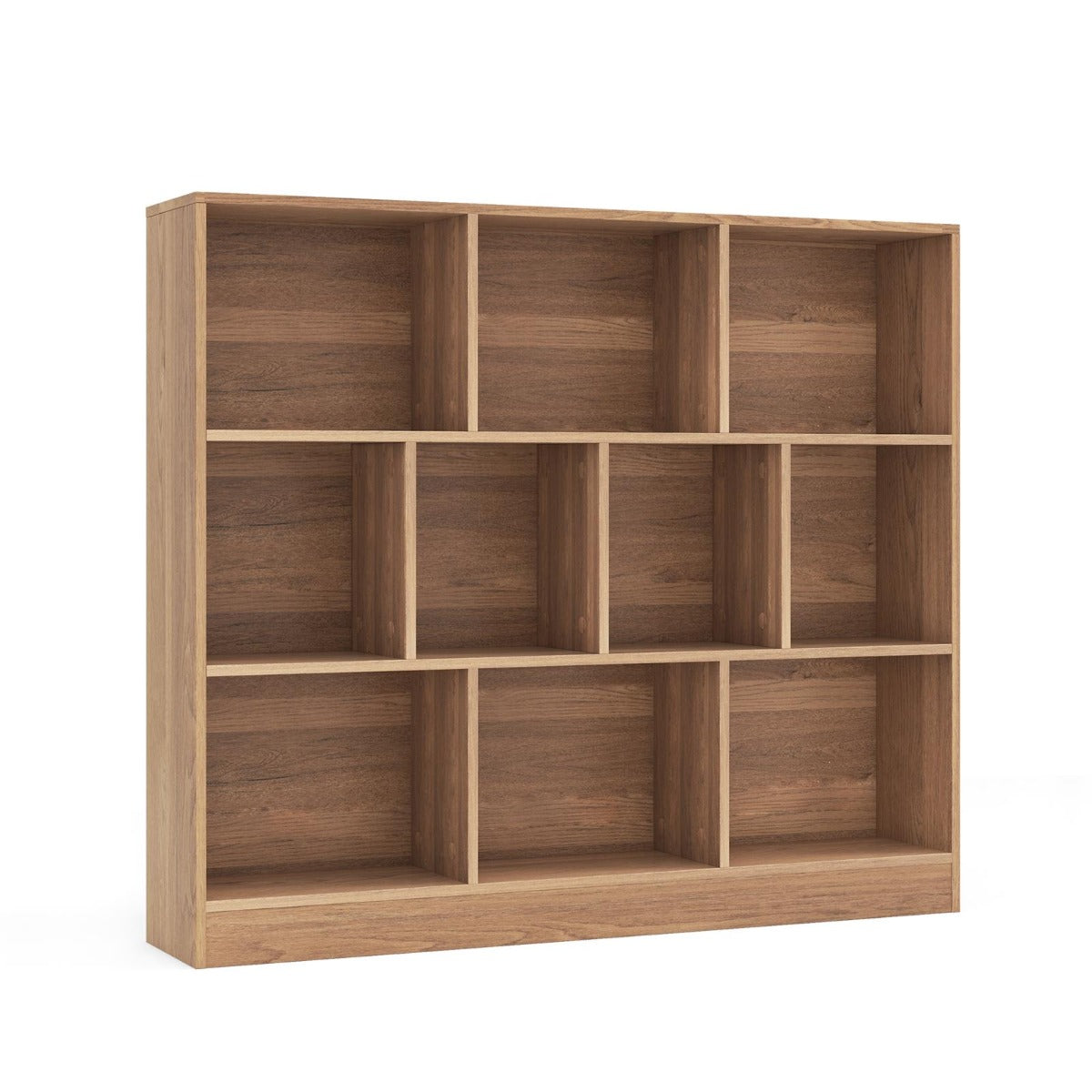 Livsk costway boekenkast met 10 vakken vrijstaande opbergmeubel met drie niveaus houten planken van 120 cm lang naturel 1 1