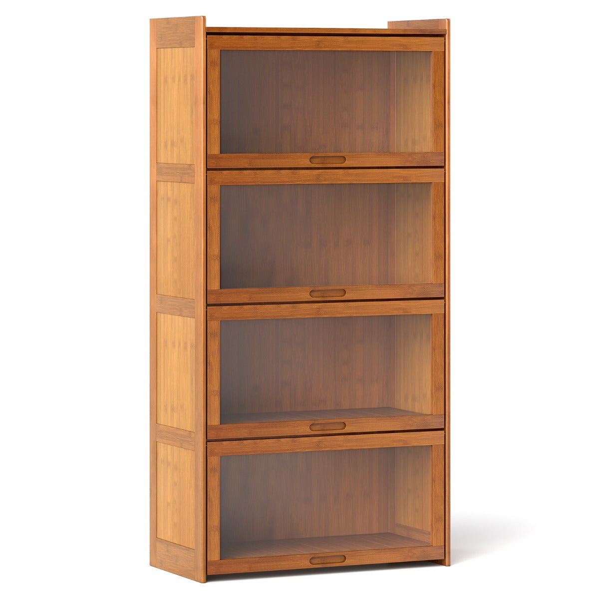 LIVSK Bamboe Boekenkast - 4 Verdieningen - Klapdeuren - Kantelbeveiliging - Tot 30 kg per etage - 69 x 34 x 140 cm - Bruin/Natuur