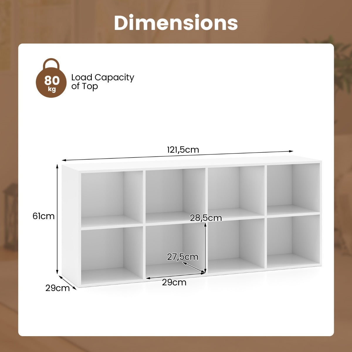 Livsk costway boekenkast met 8 vakken kantoorplank kubusplank kan verticaal of ondersteboven gebruikt worden staande plank opbergplank wit 2