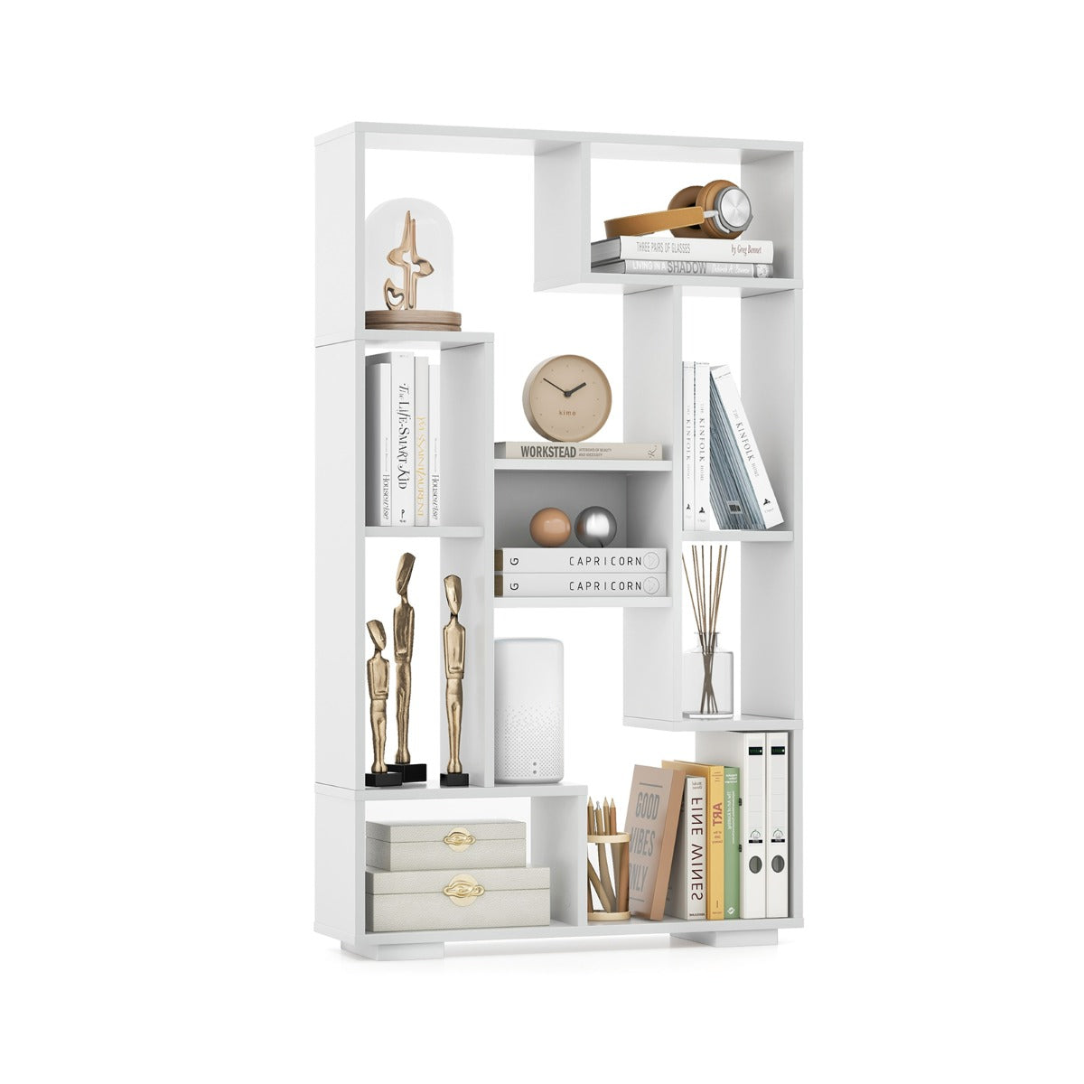 LIVSK Boekenkast met 11 Open Planken - Stevige Constructie met Anti-Kantelsets - Eenvoudige Montage - 20 x 70 x 120 cm - Wit