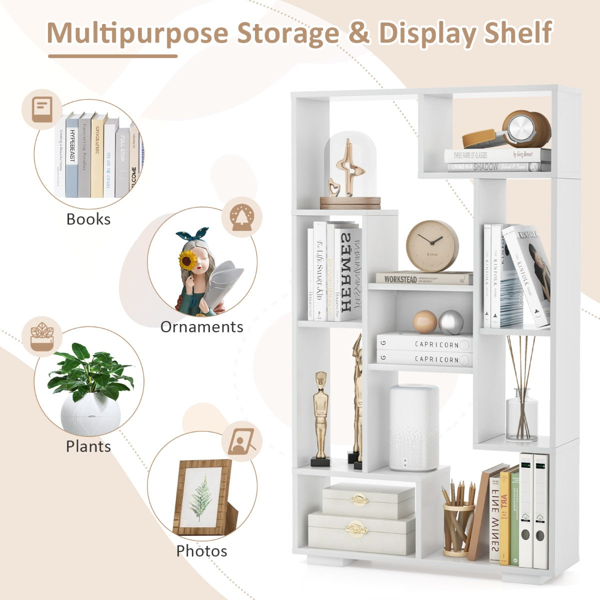 LIVSK Boekenkast met 11 Open Planken - Stevige Constructie met Anti-Kantelsets - Eenvoudige Montage - 20 x 70 x 120 cm - Wit