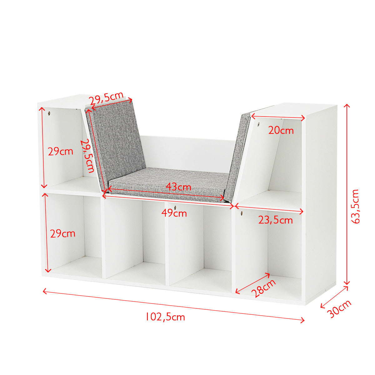 LIVSK Boekenkast met Leeshoek - 6 Kubussen - Multifunctioneel Zitje - Duurzaam Spaanplaat - Wit